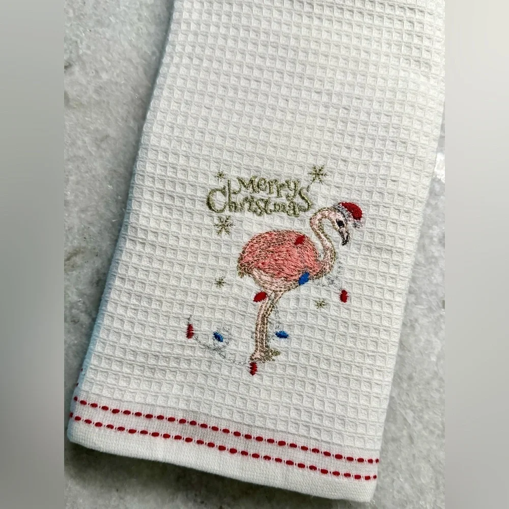 New Merry Christmas Pink Flamingo Turkish Cotton Kitchen Towels Set of 2